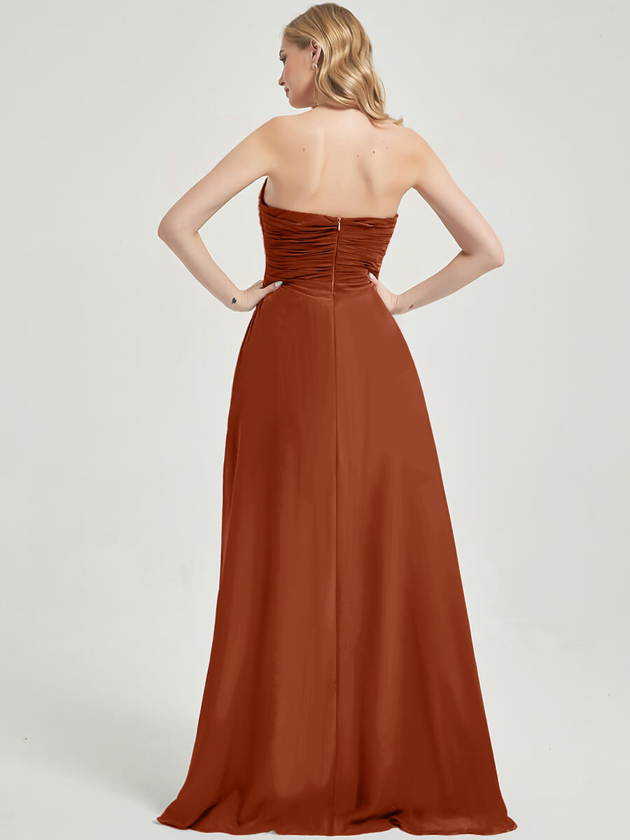 Abigail-Floor-Length Burnt Orange With Side Slits Bridesmaid Dress