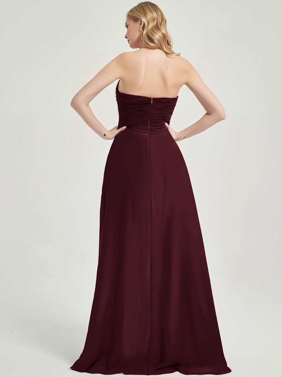 Abigail-Floor-Length Burgundy With Side Slits Bridesmaid Dress