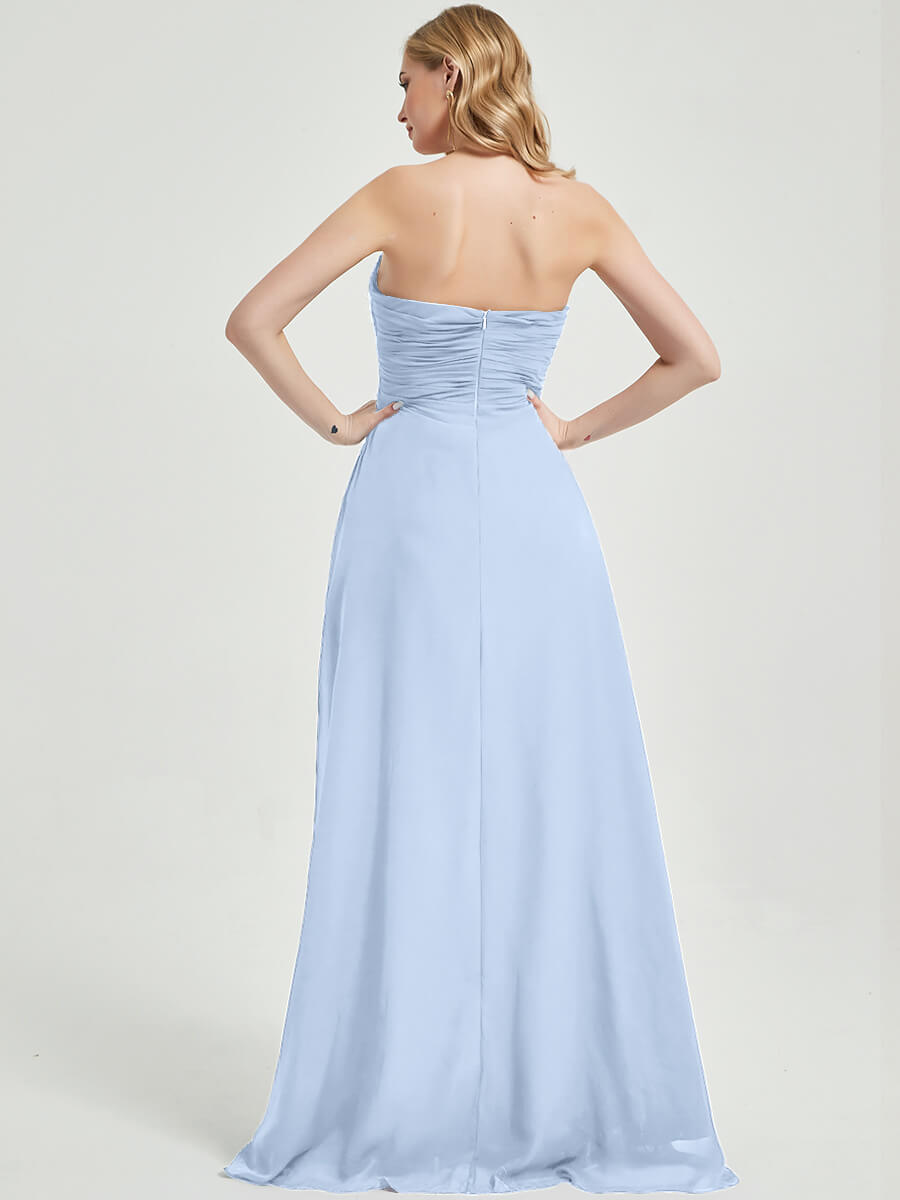 Abigail-Floor-Length Cornflower Blue  With Side Slits Bridesmaid Dress