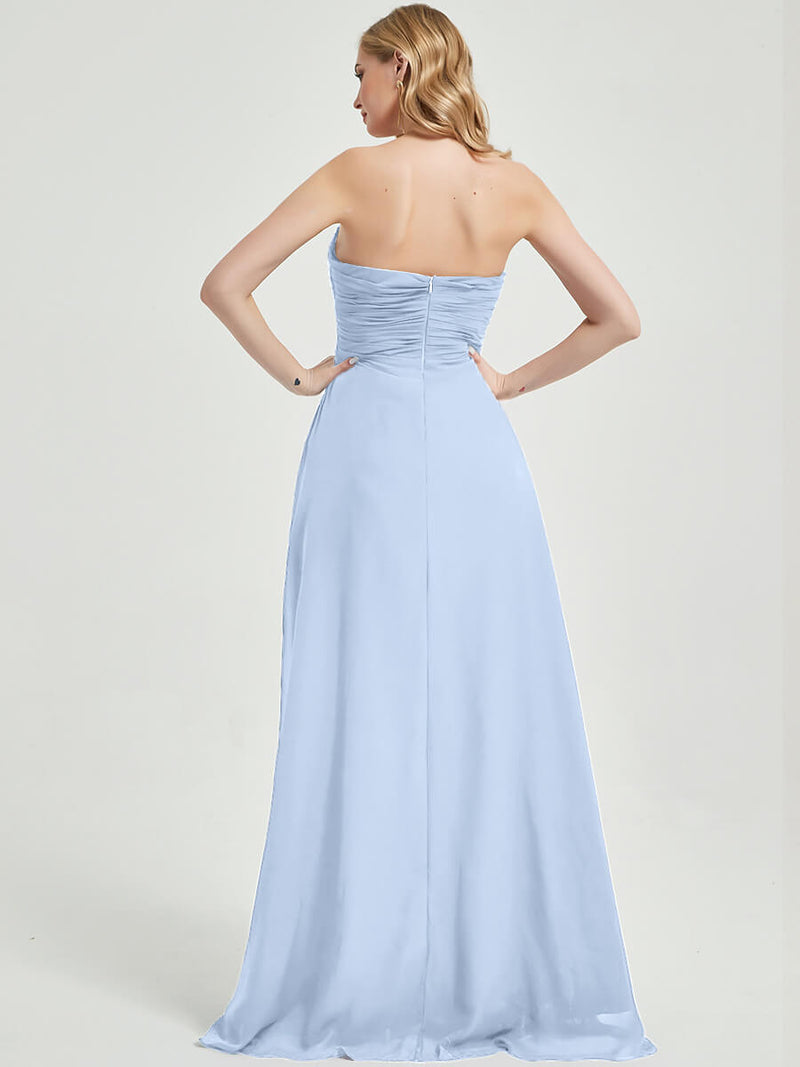 Cornflower Blue Strapless Floor-Length Slit A-Line Bridesmaid Dress