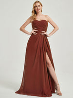 Abigail-Floor-Length Cinnamon Rose With Side Slits Bridesmaid Dress