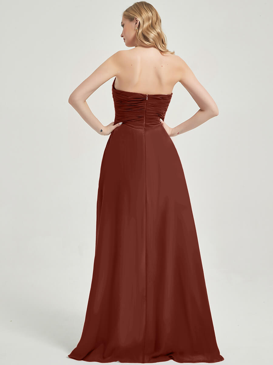 Abigail-Floor-Length Cinnamon Rose With Side Slits Bridesmaid Dress