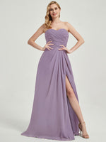 Abigail-Floor-Length Dusty Purple With Side Slits Bridesmaid Dress