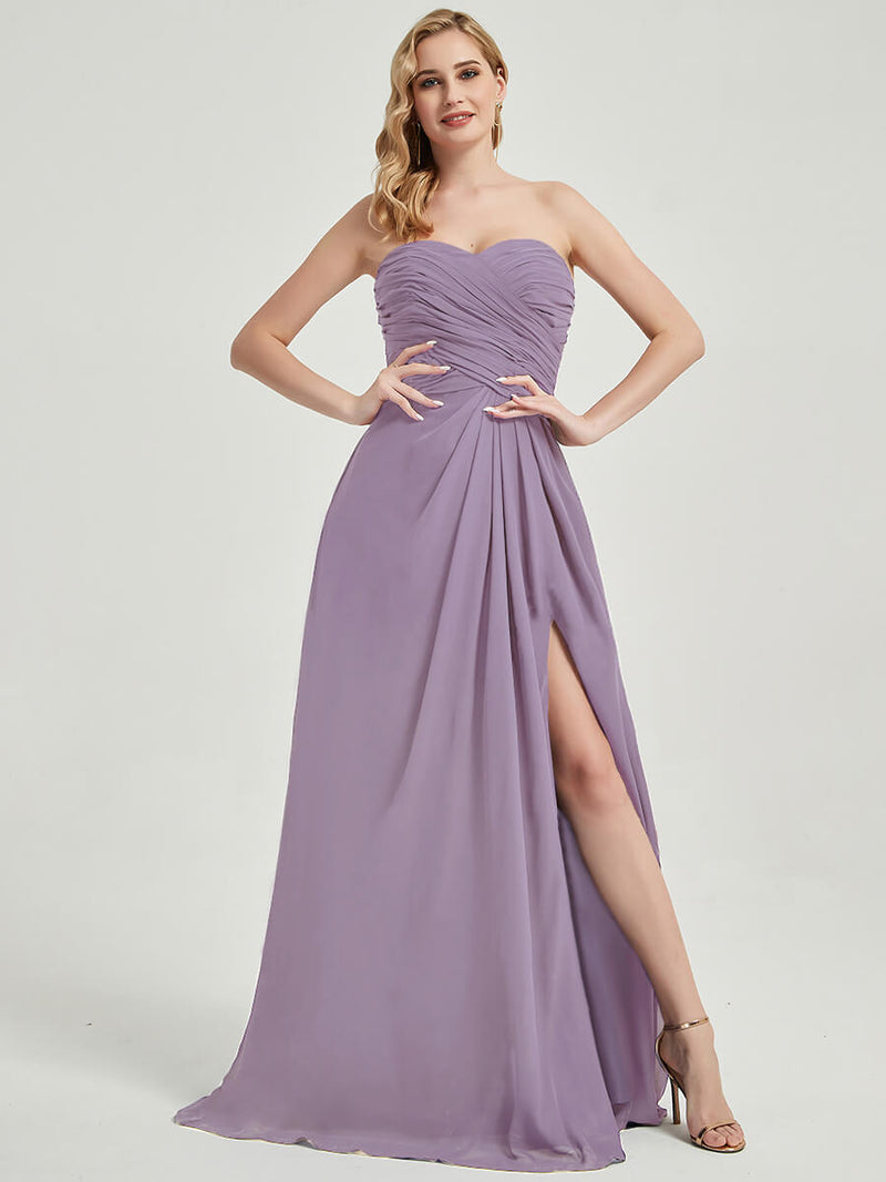 Abigail-Floor-Length Dusty Purple With Side Slits Bridesmaid Dress