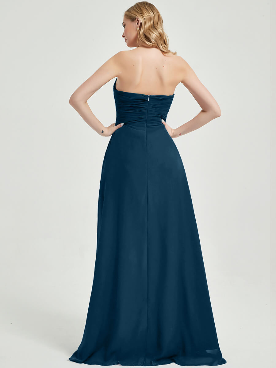 Abigail-Floor-Length  Ink Blue With Side Slits Bridesmaid Dress