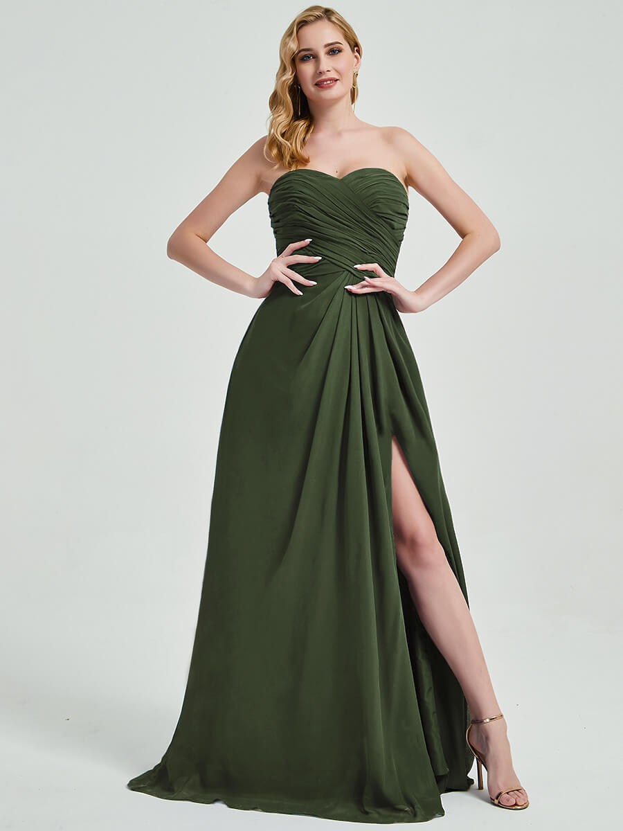 Abigail-Floor-Length Olive With Side Slits Bridesmaid Dress