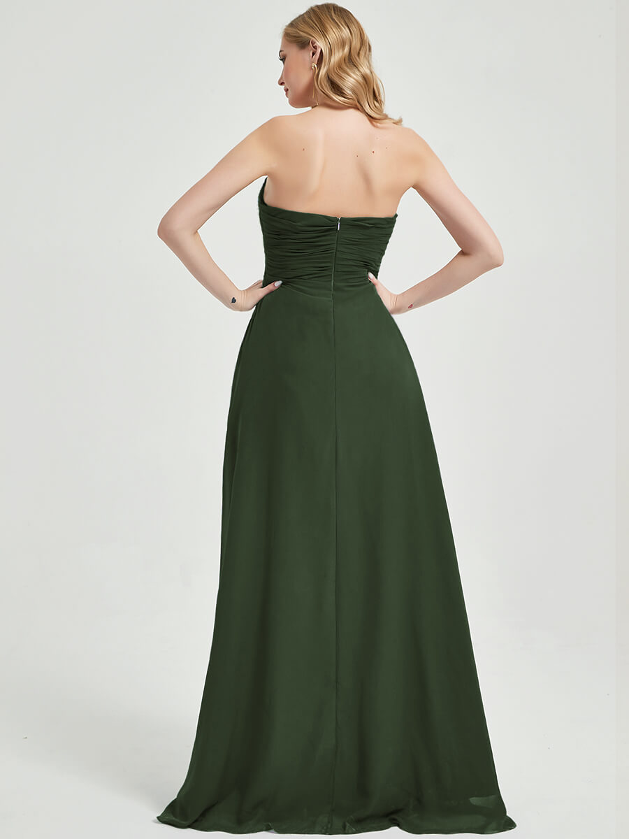 Abigail-Floor-Length Olive With Side Slits Bridesmaid Dress