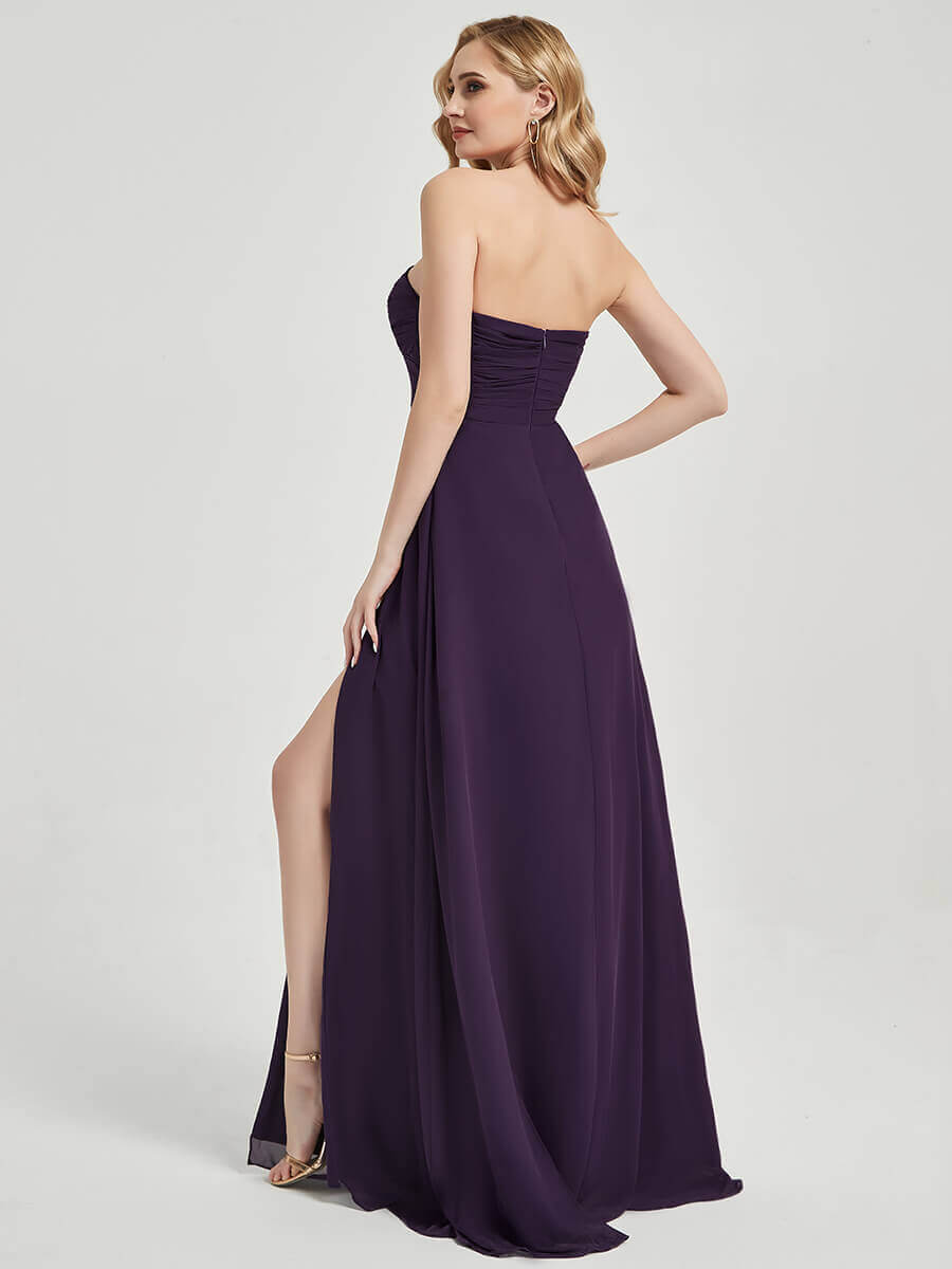 Floor-Length Empire Plum Chiffon Bridesmaid Dress Abigail