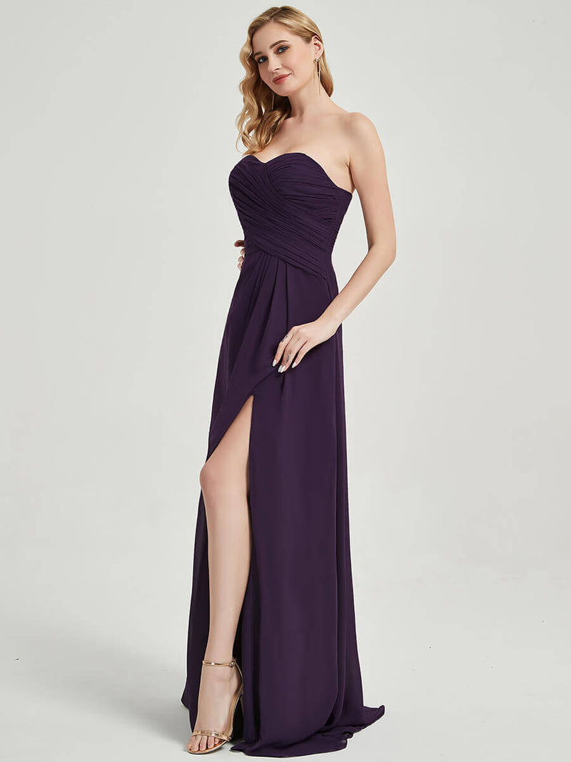 Abigail Floor-Length Plum Sweetheart Neckline Bridesmaid Dress 