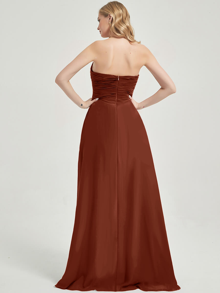 Abigail-Floor-Length Rusty Red  With Side Slits Bridesmaid Dress