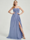 Abigail-Floor-Length Slate Blue  With Side Slits Bridesmaid Dress