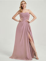 Abigail-Floor-Length Vintage Mauve With Side Slits Bridesmaid Dress