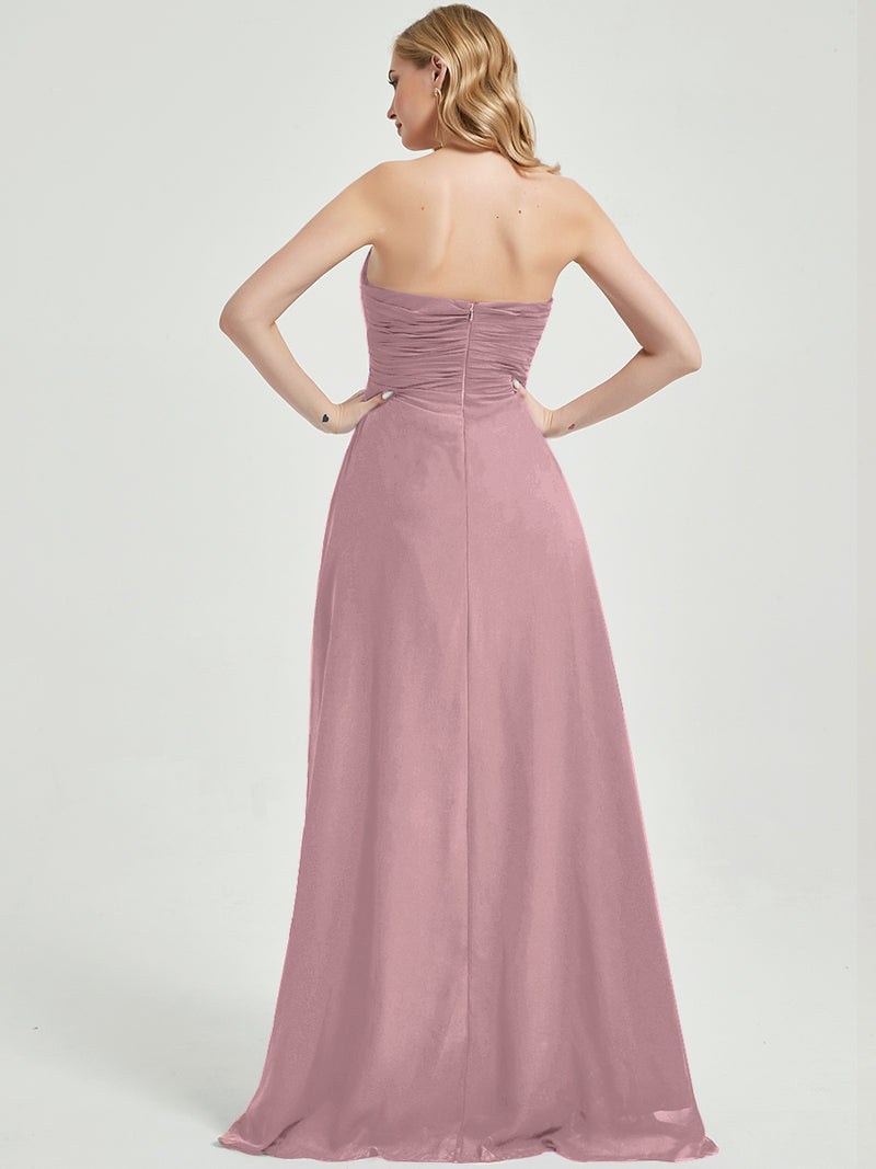 Abigail-Floor-Length Vintage Mauve With Side Slits Bridesmaid Dress