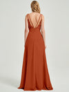 Burnt Orange Double Spaghetti Straps Slit Lace Chiffon Bridesmaid Dress - Thana