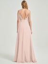  Double Spaghetti Straps Slit Lace Chiffon Pearl Pink Bridesmaid Dress - Thana