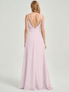 Double Spaghetti Straps Slit Lace Chiffon Pale Rose  Bridesmaid Dress - Thana