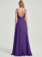 Double Spaghetti Straps Slit Lace Chiffon Floor Length Bridesmaid Dress - Thana