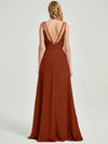 Rusty Red Double Spaghetti Straps Slit Lace Chiffon Bridesmaid Dress - Thana