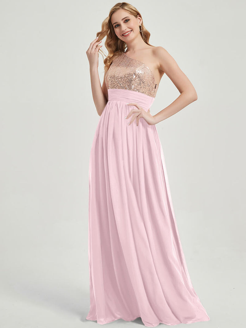 Blush Sequined Chiffon Bridesmaid Dress - Sidney