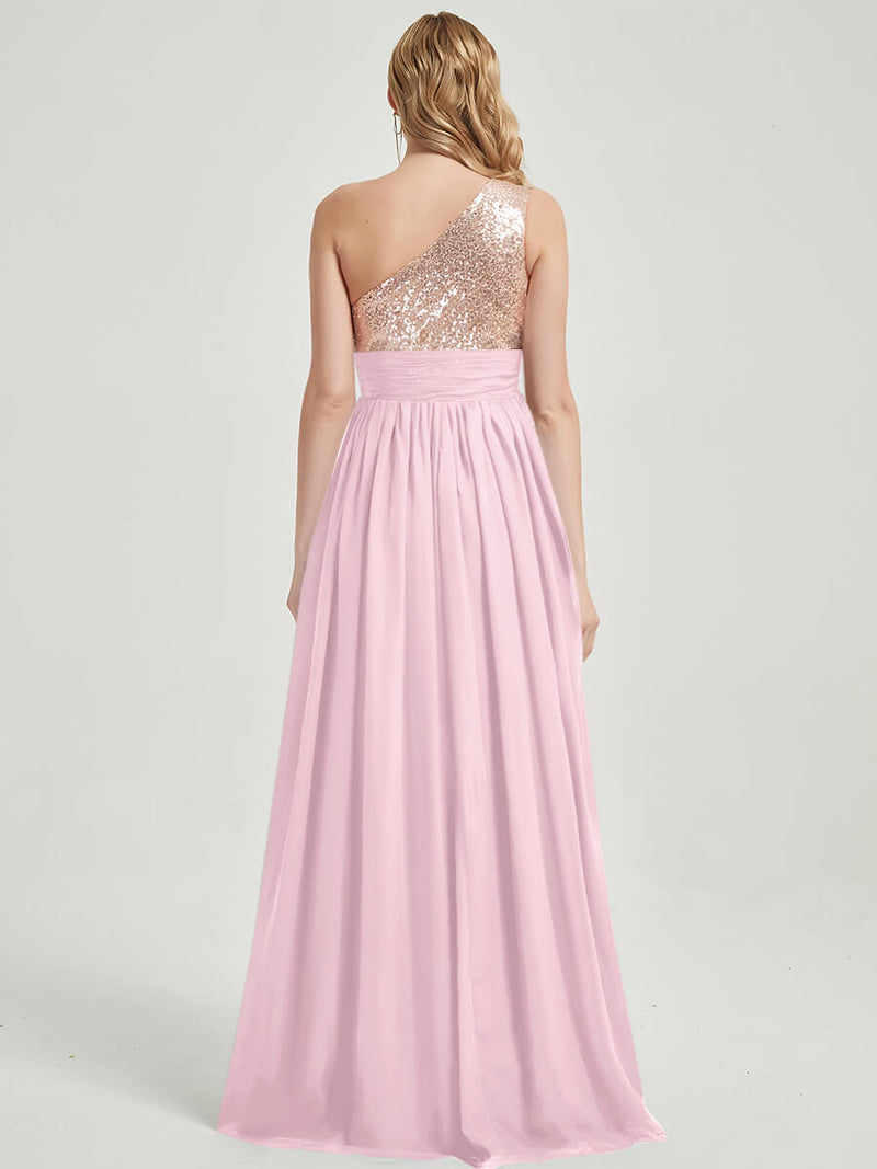 Blush Sequined Chiffon Bridesmaid Dress - Sidney