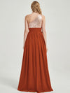 Burnt Orange Sequined Chiffon Bridesmaid Dress - Sidney