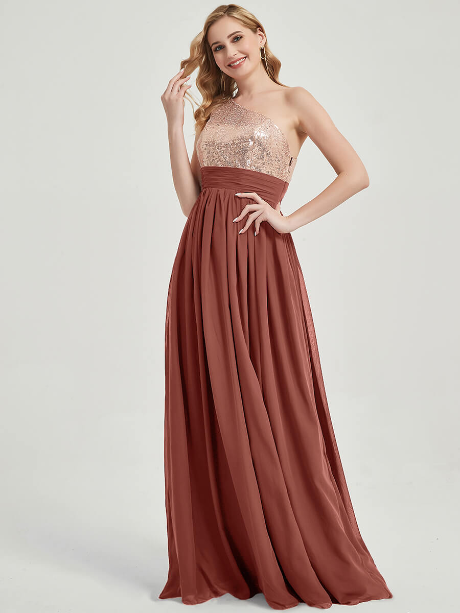 Cinnamon Rose Sequined Chiffon Bridesmaid Dress - Sidney