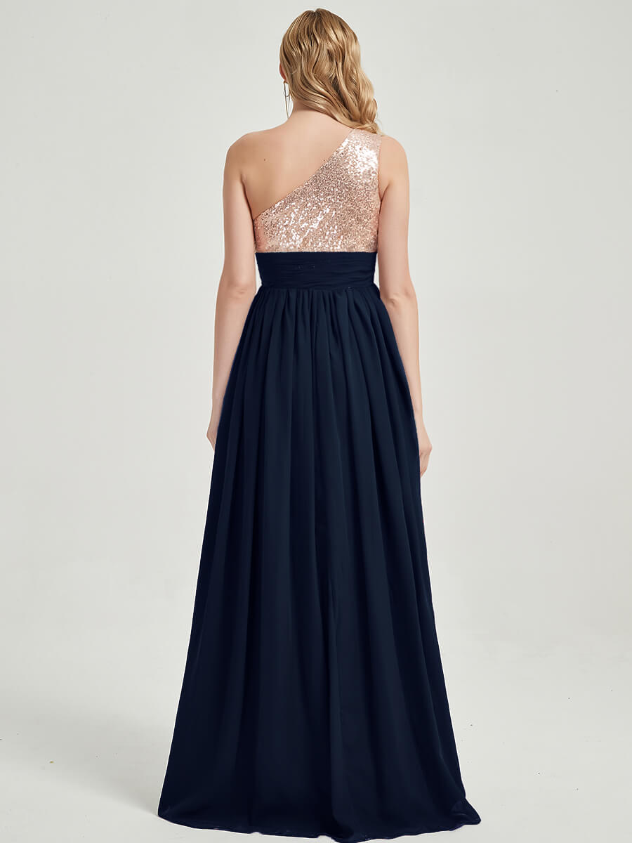 Dark Navy Sequined Chiffon Bridesmaid Dress - Sidney