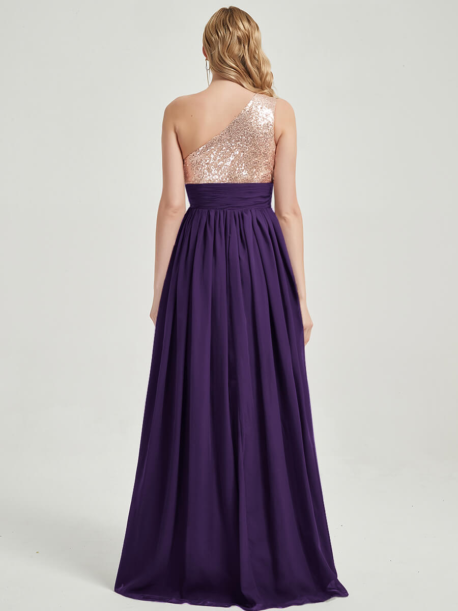 Dark Purple Sequined Chiffon Bridesmaid Dress - Sidney