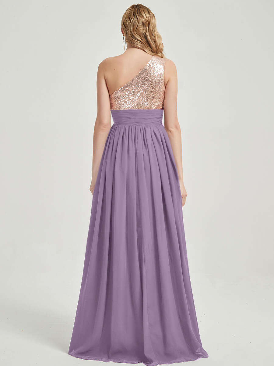 Dusty Purple Sequined Chiffon Bridesmaid Dress - Sidney