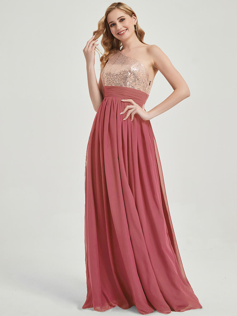 Desert Rose Sequined Chiffon Bridesmaid Dress - Sidney