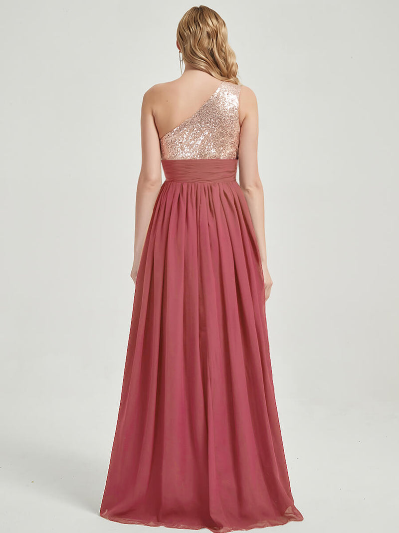Desert Rose Sequined Chiffon Bridesmaid Dress - Sidney