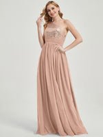 English Rose Sequined Chiffon Bridesmaid Dress - Sidney