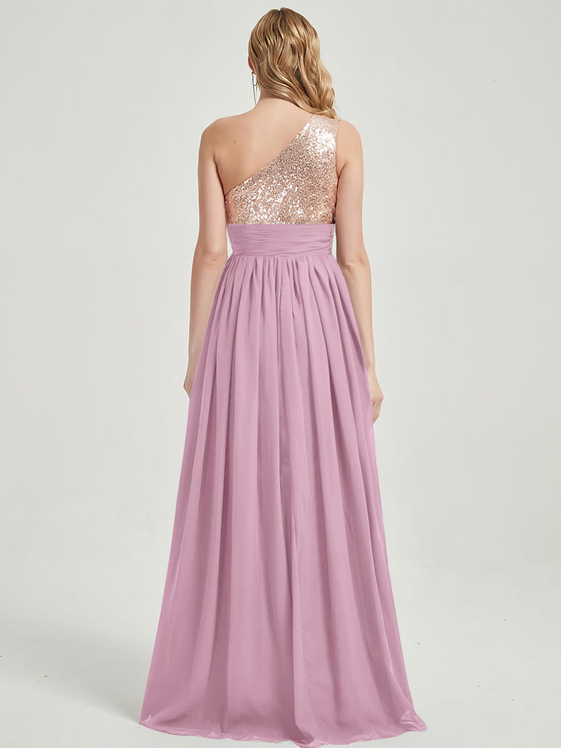 Mauve Sequined Chiffon Bridesmaid Dress - Sidney