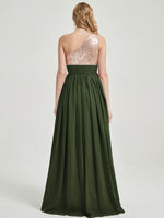 Olive Green Sequined Chiffon Bridesmaid Dress - Sidney