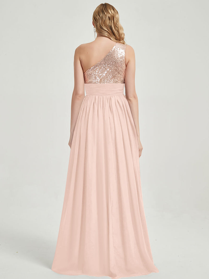 Pearl Pink Sequined Chiffon Bridesmaid Dress - Sidney