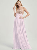 Pale Rose Sequined Chiffon Bridesmaid Dress - Sidney