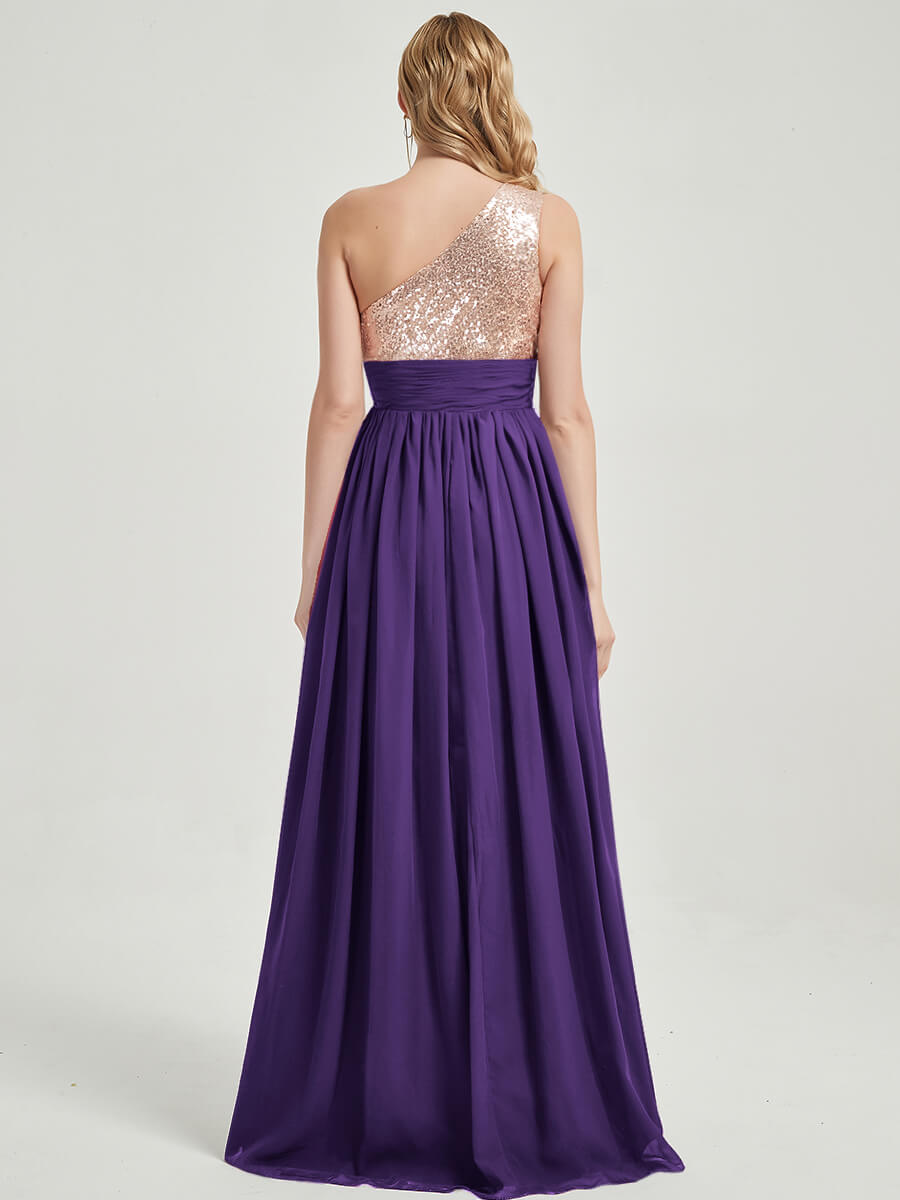 Royal Purple Sequined Chiffon Bridesmaid Dress - Sidney