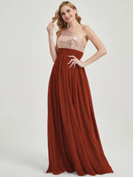 Rusty Red Sequined Chiffon Bridesmaid Dress - Sidney