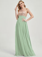 Sage Green Sequined Chiffon Bridesmaid Dress - Sidney