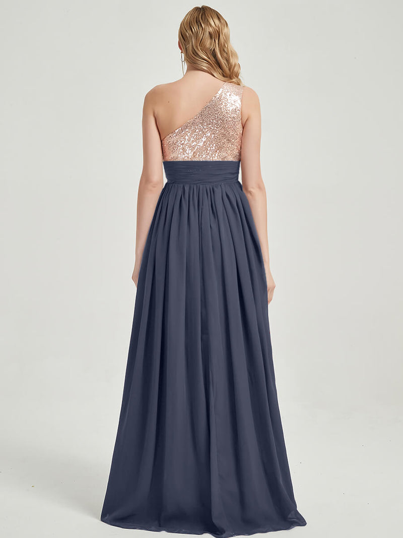 Slate Blue Sequined Chiffon Bridesmaid Dress - Sidney