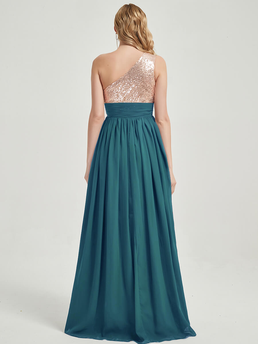 Teal Sequined Chiffon Bridesmaid Dress - Sidney