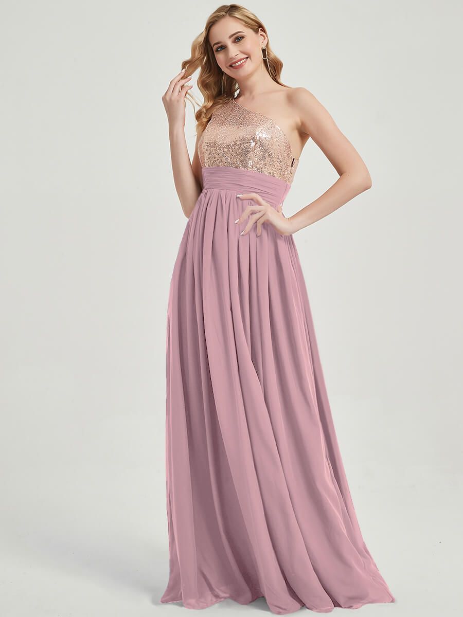 Vintage Mauve Sequined Chiffon Bridesmaid Dress - Sidney