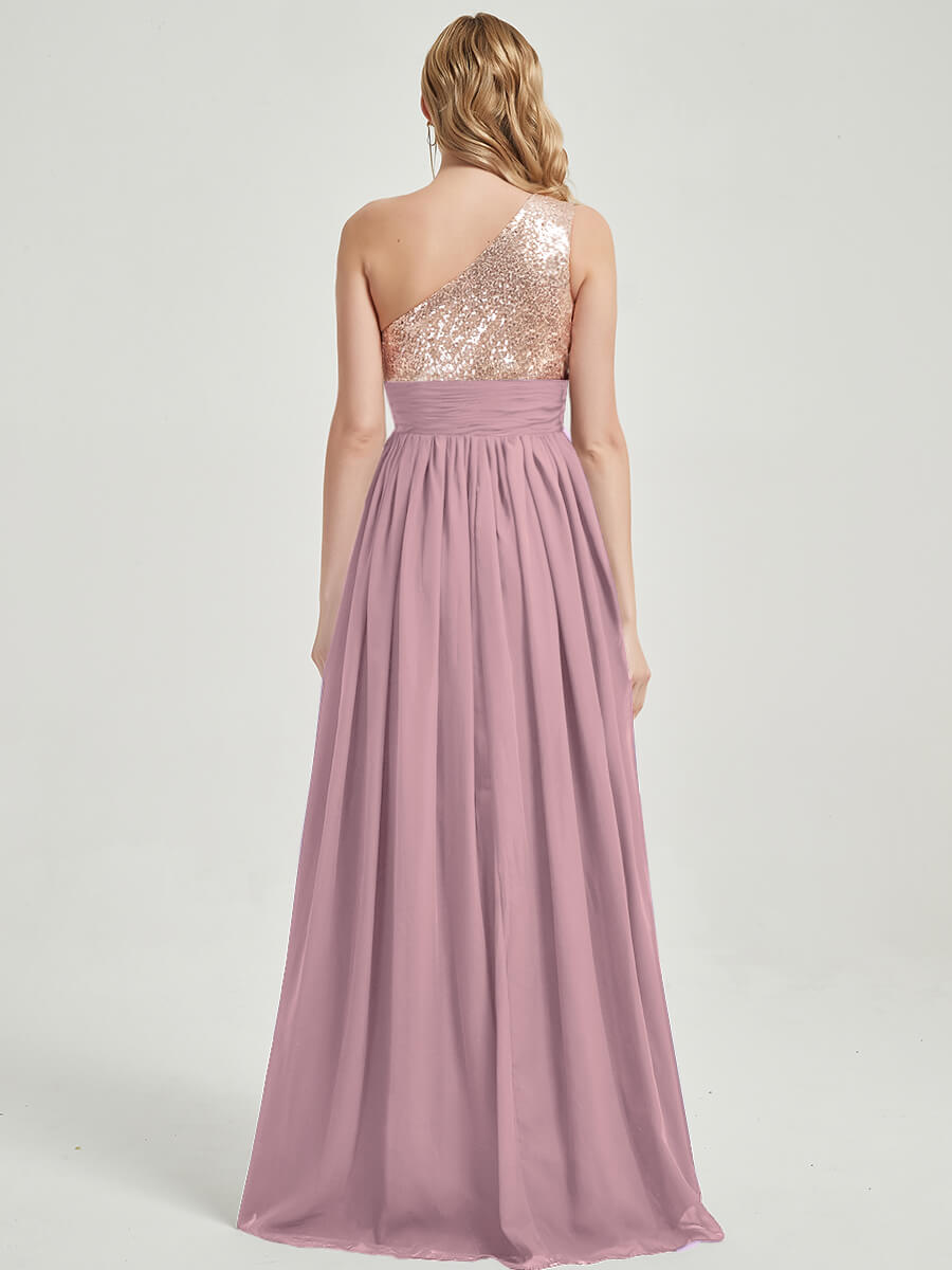 Vintage Mauve Sequined Chiffon Bridesmaid Dress - Sidney