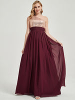 Dusty Pink One-Shoulder Sleeveless Chiffon Sequin Maxi Bridesmaid Dress