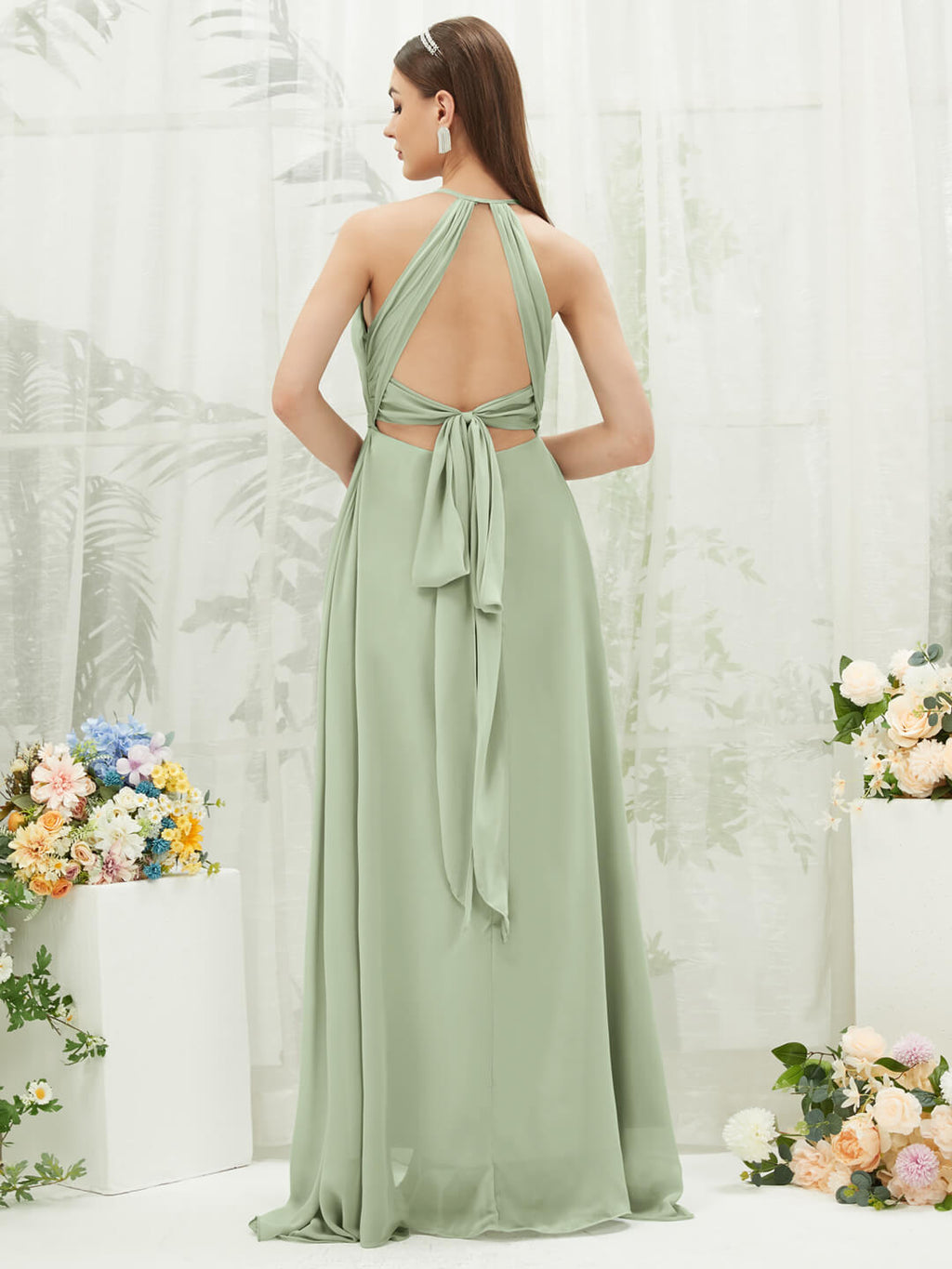 Sage Green Chiffon Wrap Bridesmaid Dress Evalleen