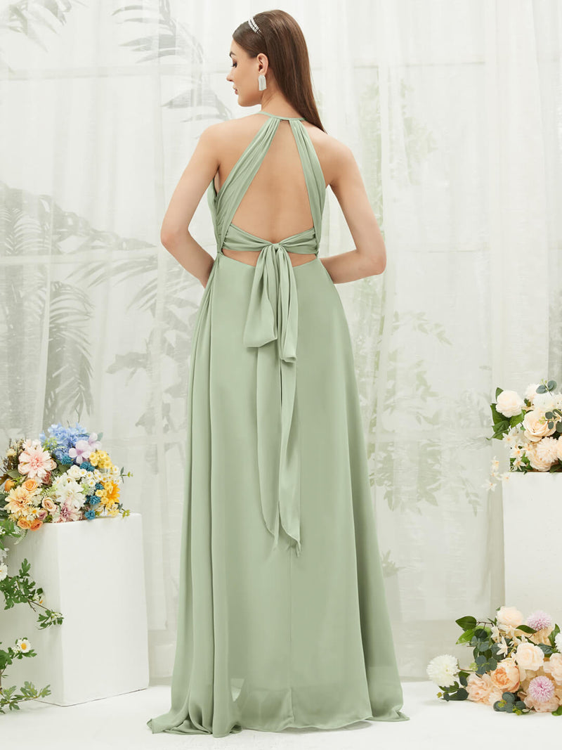 Sage Green Chiffon Wrap Bridesmaid Dress Evalleen for Women
