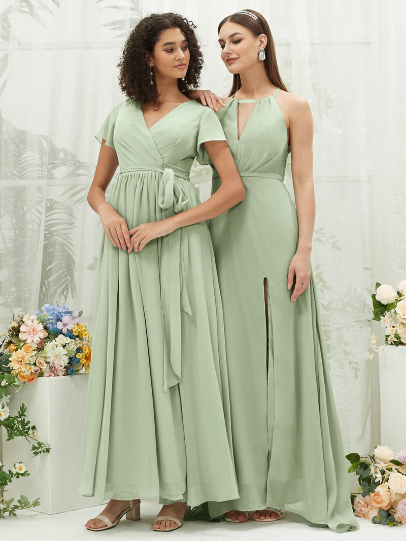 Chiffon  Sage Green Wrap Bridesmaid Dress Evalleen For Women From NZ Bridal