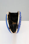 Blue Evening Artificial Diamond Clutch with Wrist Handle &  Metal Chain