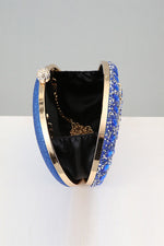 Blue Evening Artificial Diamond Clutch with Wrist Handle &  Metal Chain