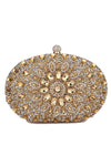 Evening Artificial Diamond Clutch with Wrist Handle and Metal Chain